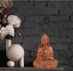 Meditating Buddha Idols for Home Decor Ashirwad Mudra Rose Gold Small Size Office Desk Table Outdoor Resin Statues L W H ( 14*8*19) cm