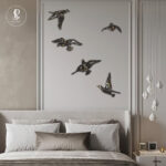 Decorative Birds Wall Decor Wall Hangings Bird Wall Art Gold Finish Metallic Black For Living Room Flying Birds Wall Art Set Of 5