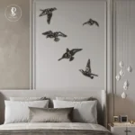 Decorative Birds Wall Decor Wall Hangings Bird Wall Art Gold Finish Metallic Black For Living Room Flying Birds Wall Art Set Of 5