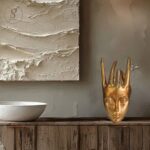 Handmade Resin Female Hand Statue Beauty Pearl Gold Hand Face Statue For Home Decor 20X22X40 cm