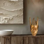 Handmade Resin Female Hand Statue Beauty Pearl Gold Hand Face Statue For Home Decor 20X22X40 cm