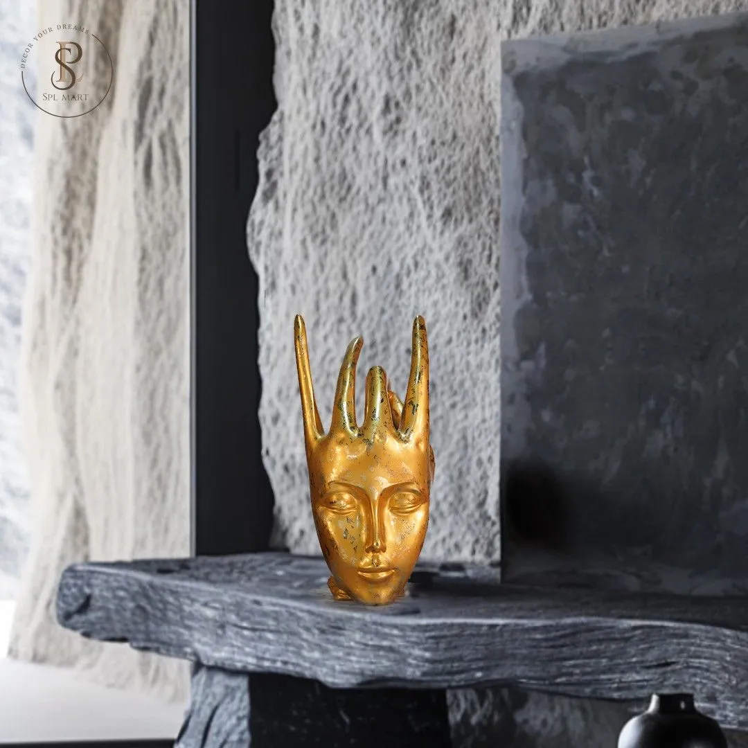 pearl-gold-face-03 (2) Handmade Resin Female Hand Statue Beauty Pearl Gold Hand Face Statue For Home Decor 20X22X40 cm - Image 1