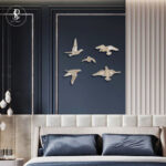 Decorative Birds Wall Decor Wall Hangings Bird Wall Art Gold Finish Pearl White For Living Room Flying Birds Wall Art Set Of 5