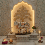 Handcrafted Polyresin Kamdhenu Cow Pearl White Figurine with Calf for Full Filling Wishes of Human Being (Multicolour, 27x14x22) cm