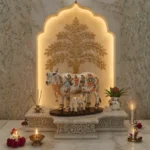 Kamdhenu cow and calf hand-painted Polyresin Statue for Full Filling Wishes of Human Being (Multicolour, 27x14x22) cm