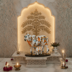 Handcrafted Polyresin Kamdhenu Cow White Figurine with Calf for Full Filling Wishes of Human Being (Multicolour, 27x14x22) cm