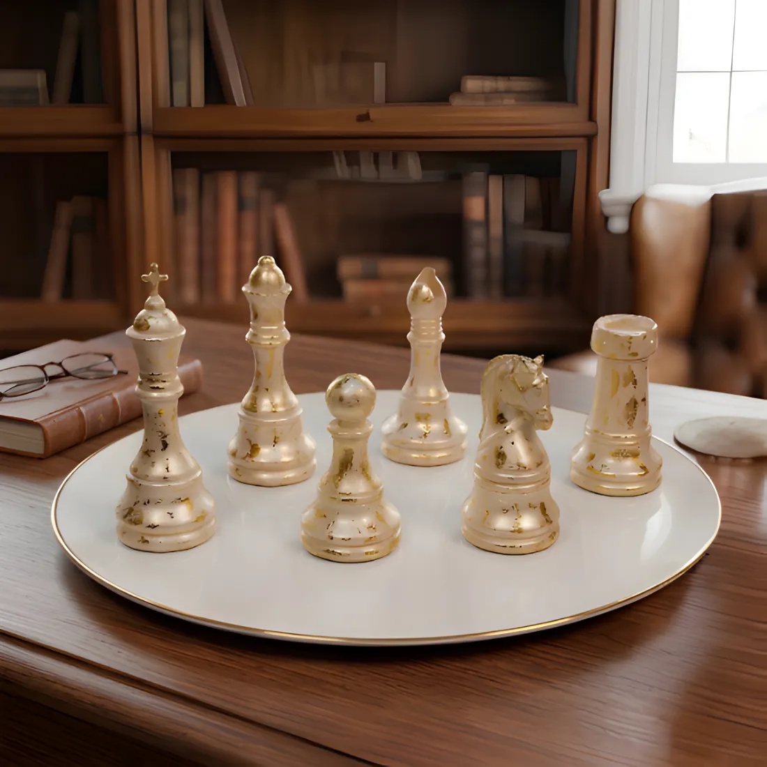 23 Chess Pieces Statue Sculpture Peral White for Home Decor | Office Decor | Table Decoration Set of 6 - Image 1