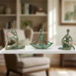Yoga Lady Figurines Set of 3 Metallic Green – Modern Resin Meditation & Exercise Sculptures for Home Décor – Women Yoga Poses Showpieces for Living Room, Office, Bedroom & Tabletop
