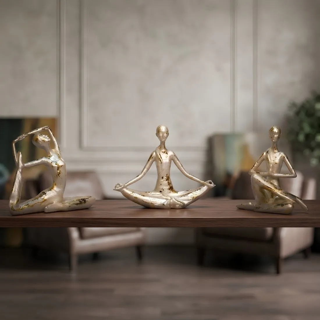 y Yoga Lady Figurines Set of 3 Peral White – Modern Resin Meditation & Exercise Sculptures for Home Décor – Women Yoga Poses Showpieces for Living Room, Office, Bedroom & Tabletop - Image 1